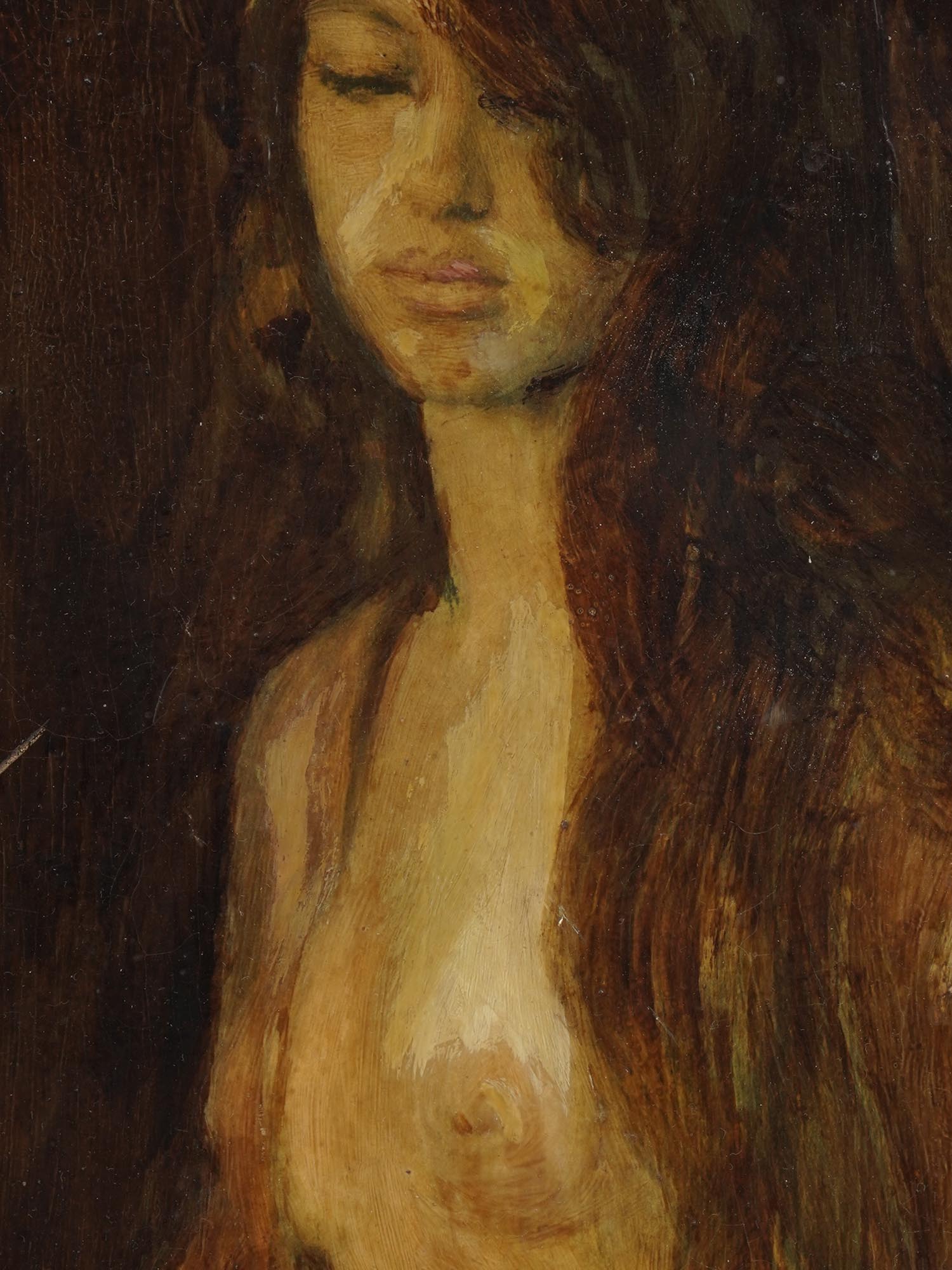 MID CENTURY FEMALE HALF NUDE PORTRAIT PAINTING PIC-2